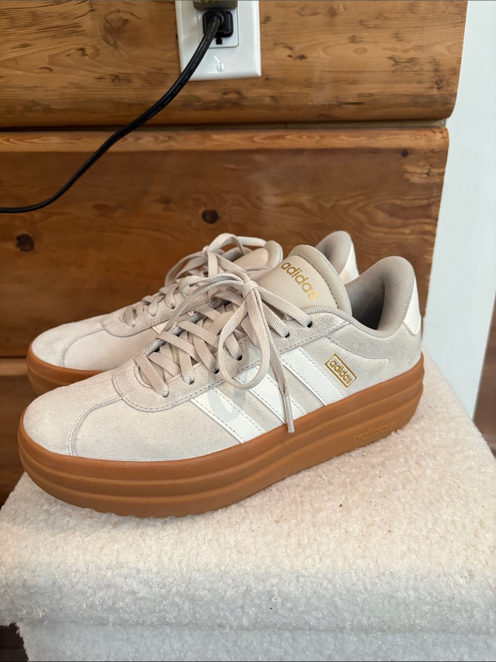 adidas Beige Suede Platform Sneakers with Gum Sole